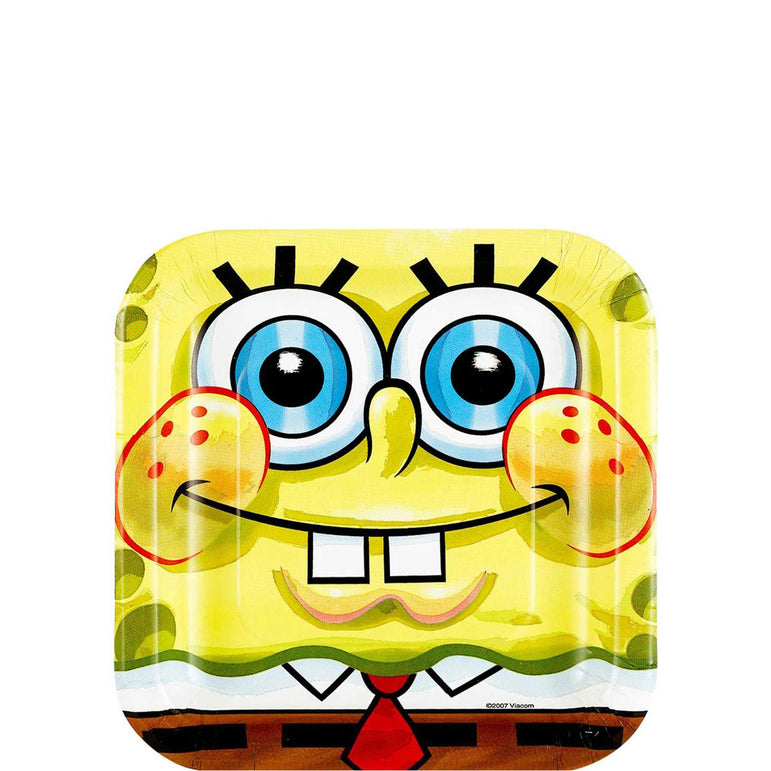 SpongeBob Classic Square Plates 7in, 8pcs Printed Tableware - Party Centre