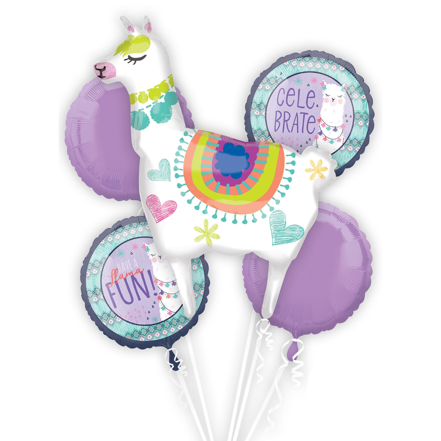 Llama Fun Balloon Bouquet 5pcs Balloons & Streamers - Party Centre - Party Centre