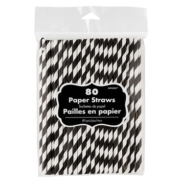 Black Paper Straws 80pcs Candy Buffet - Party Centre - Party Centre