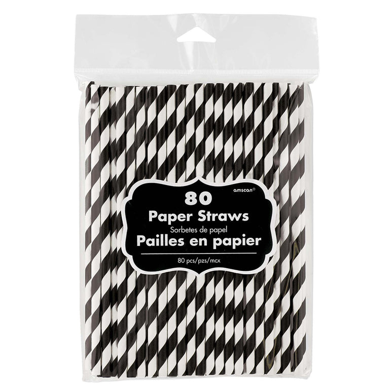 Black Paper Straws 80pcs Candy Buffet - Party Centre