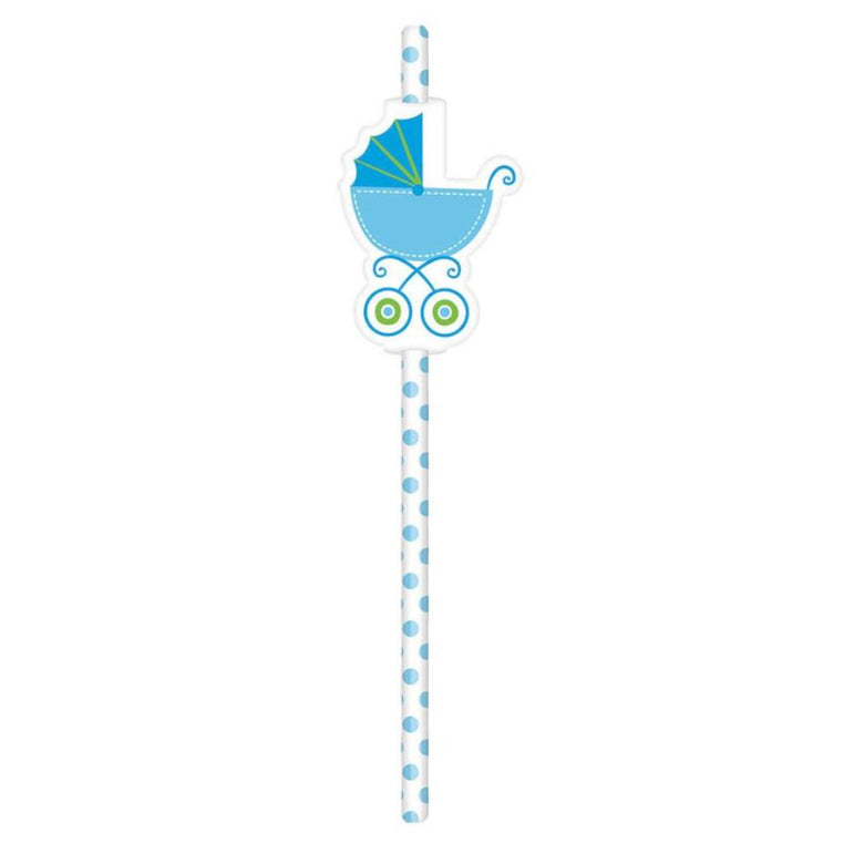Blue Baby Shower Paper Straws 9in, 12pcs Candy Buffet - Party Centre