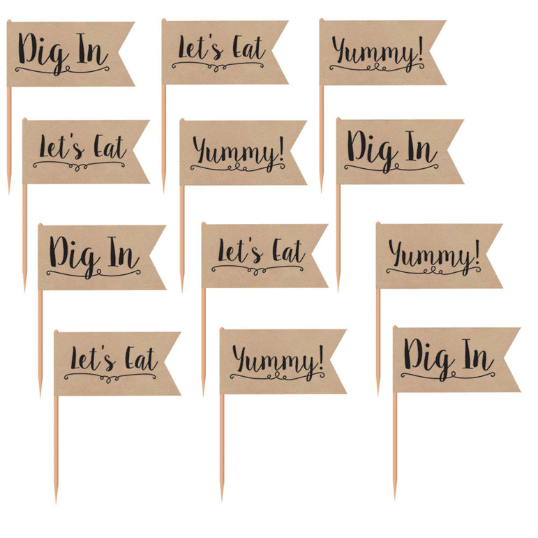 Kraft Flag Picks Paper With Wood Pick 36pcs Party Accessories - Party Centre