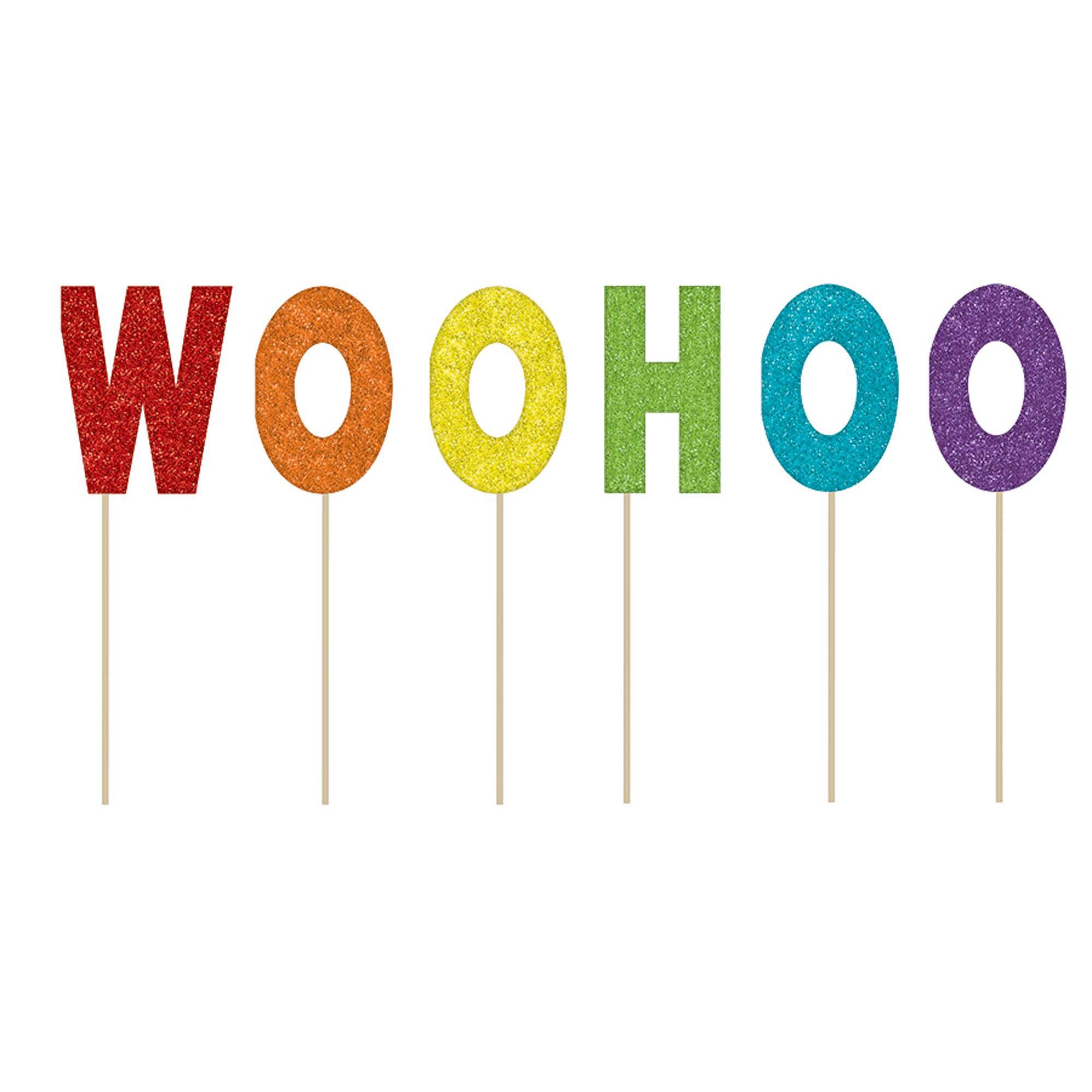 WOO HOO Glitter Paper with Wood Picks 7in, 6pcs Party Accessories - Party Centre - Party Centre