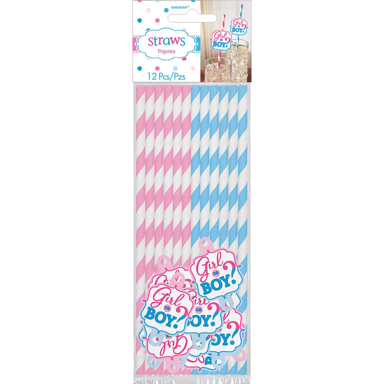 Girl Or Boy? Paper Straws 12pcs Candy Buffet - Party Centre
