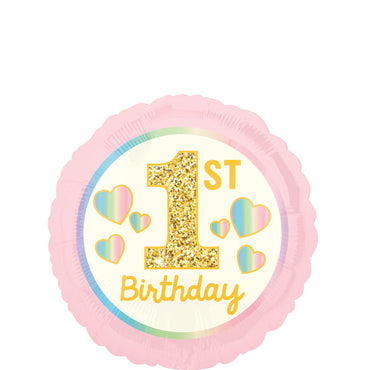 Girl 1st Birthday Pink & Gold Foil Balloon 45cm Balloons & Streamers - Party Centre - Party Centre