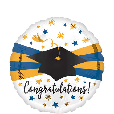 Blue & Gold Graduation Foil Balloon 43cm Balloons & Streamers - Party Centre - Party Centre