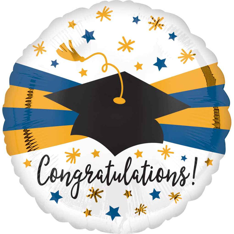 Blue & Gold Graduation Jumbo Foil Balloon 71x71cm Balloons & Streamers - Party Centre