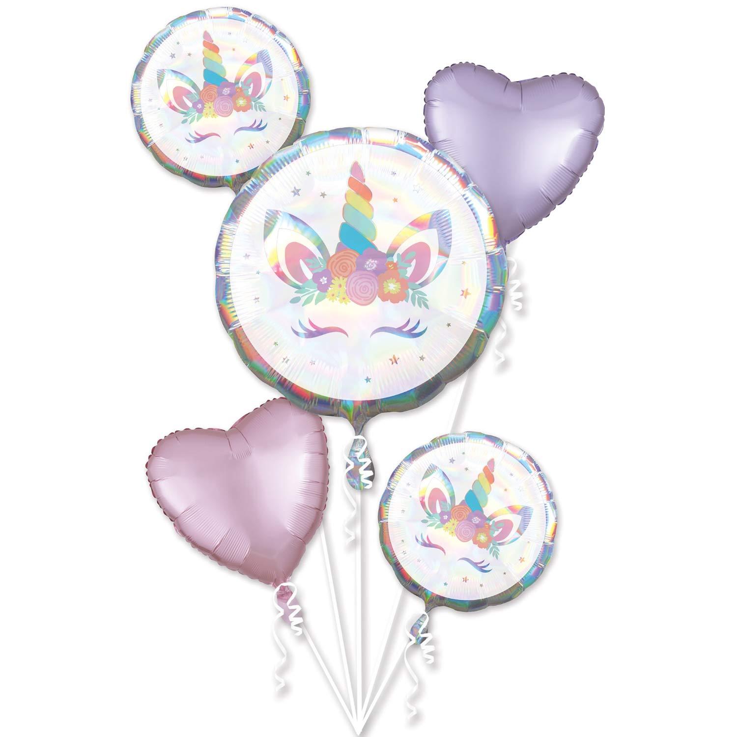 Unicorn Party Iridescent Balloon Bouquet, 5pcs Balloons & Streamers - Party Centre - Party Centre