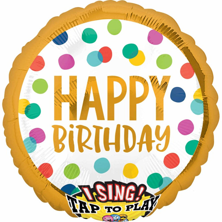 Happy Birthday Dots Sing-A-Tune Jumbo Foil Balloon 71cm Balloons & Streamers - Party Centre
