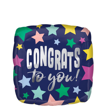 Congrats Stars on Navy Foil Balloon 43x43cm - Party Centre