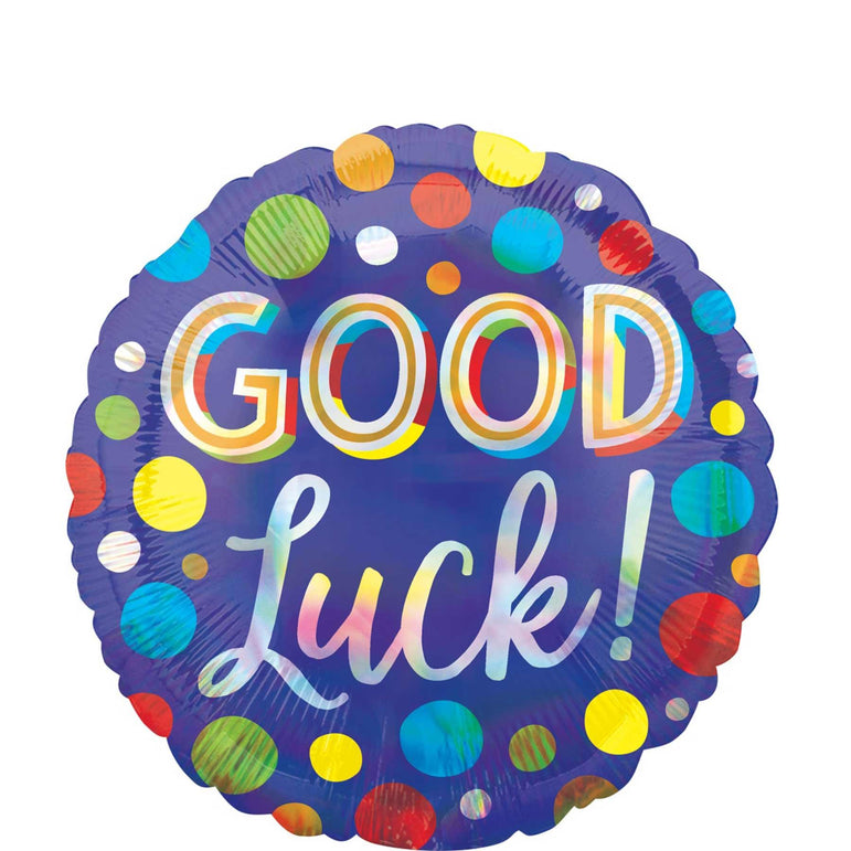 Good Luck Dots Iridescent Foil Balloon 45cm Balloons & Streamers - Party Centre