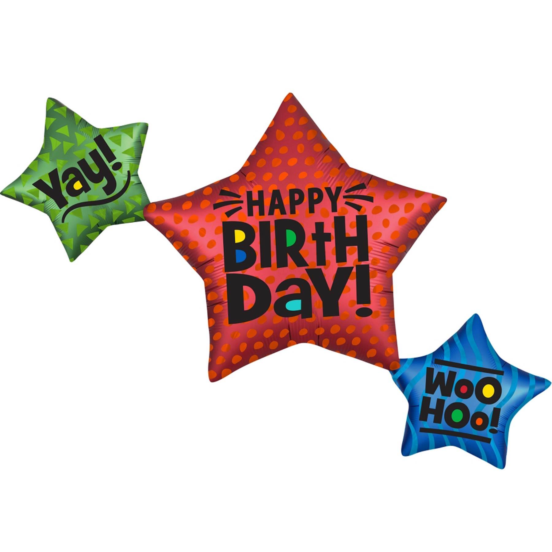 Star Trio Birthday SuperShape Balloon 99x73cm Balloons & Streamers - Party Centre - Party Centre