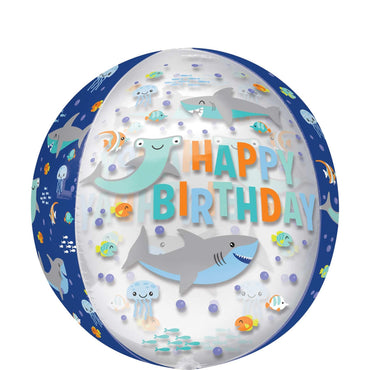 Happy Birthday Sharks Orbz Balloon 38x40cm Balloons & Streamers - Party Centre - Party Centre
