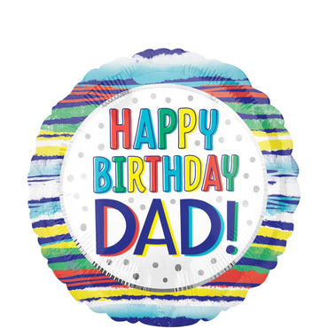Happy Birthday Dad Painted Stripes Foil Balloon 45cm Balloons & Streamers - Party Centre - Party Centre