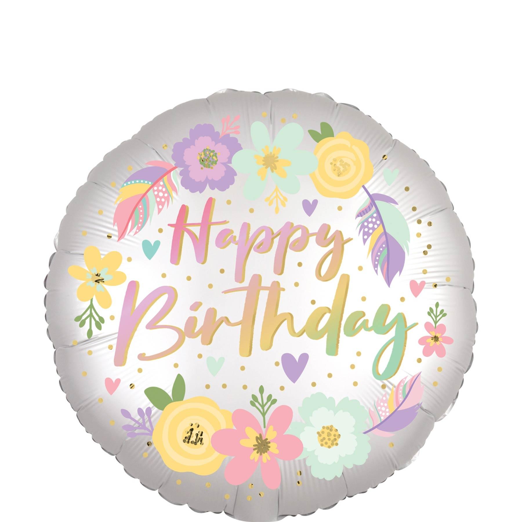 Boho Birthday Satin Flowers Foil Balloon 45cm Balloons & Streamers - Party Centre - Party Centre