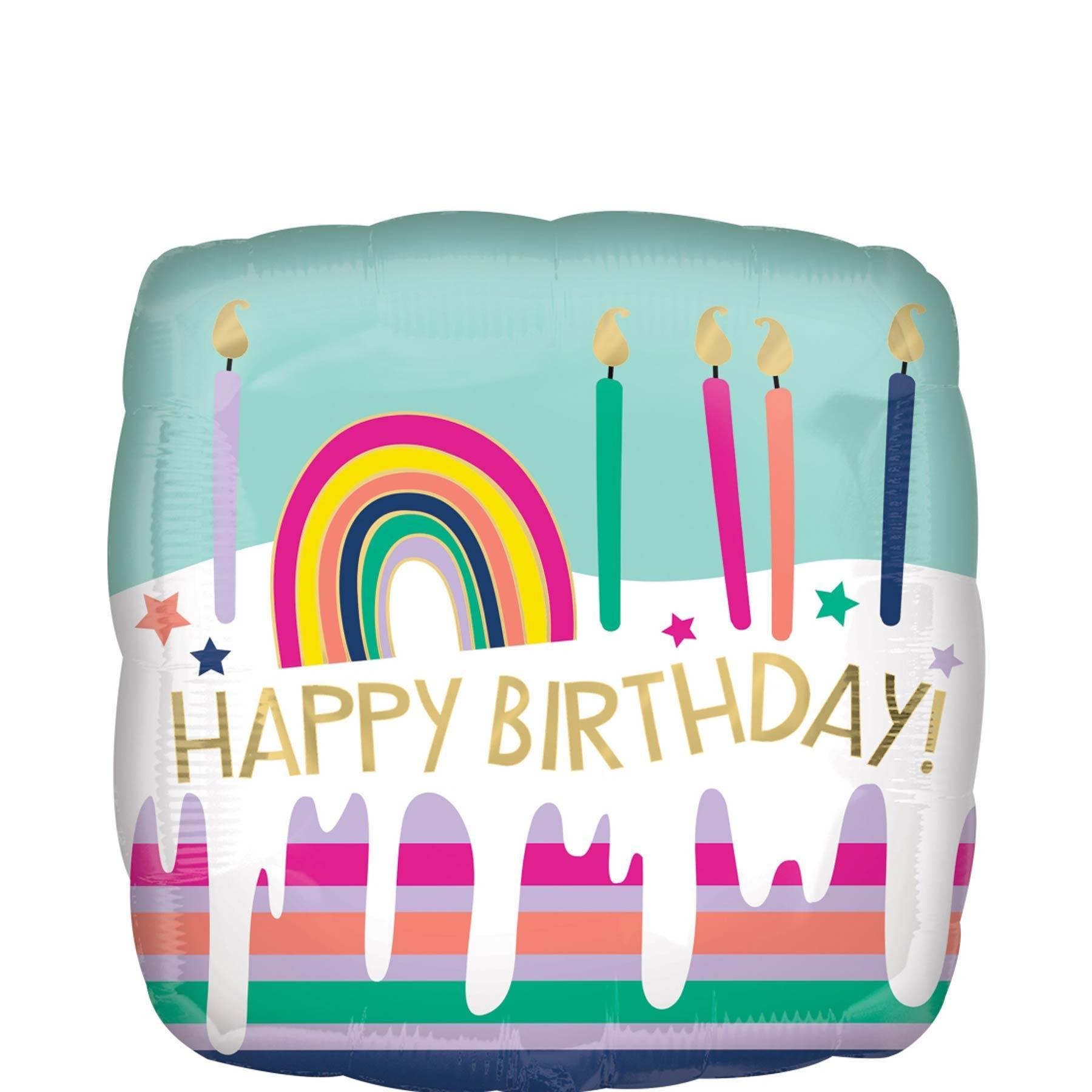 Happy Birthday Frosted Striped Cake Balloon 45cm Balloons & Streamers - Party Centre - Party Centre
