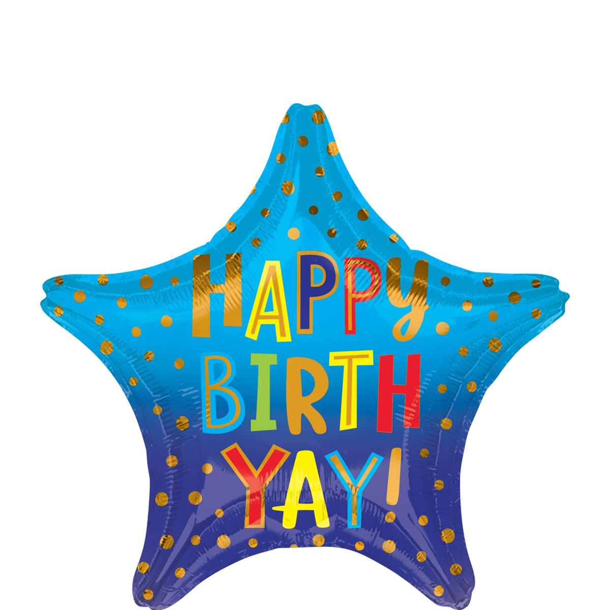 Happy Birth YAY Star Foil Balloon 45cm Balloons & Streamers - Party Centre - Party Centre