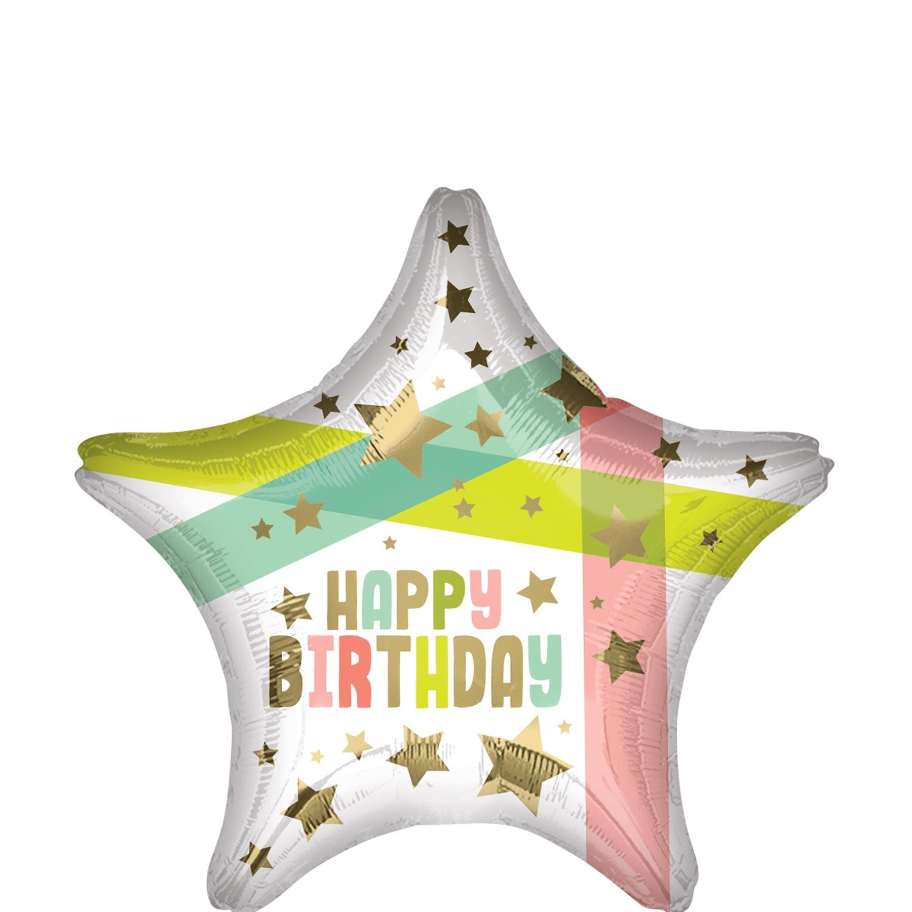 Happy Birthday Gold Stars and Colors Foil Balloon 45cm Balloons & Streamers - Party Centre - Party Centre