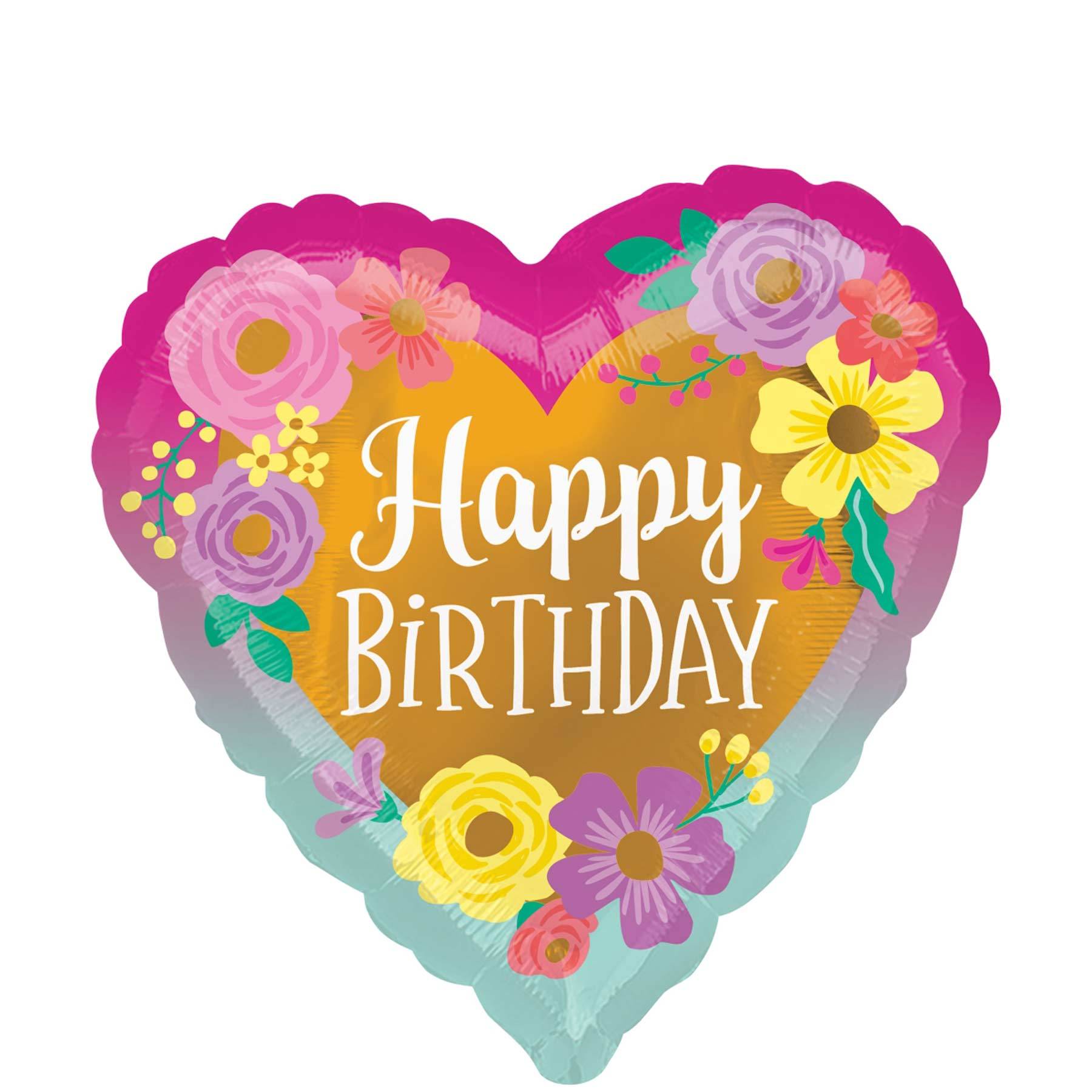 Happy Birthday Painted Flowers Foil Balloon 45cm Balloons & Streamers - Party Centre - Party Centre