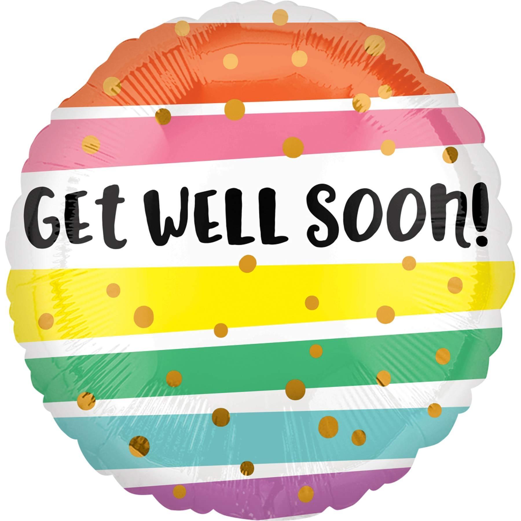 Get Well Soon Stripes Jumbo Foil Balloon 71cm Balloons & Streamers - Party Centre - Party Centre