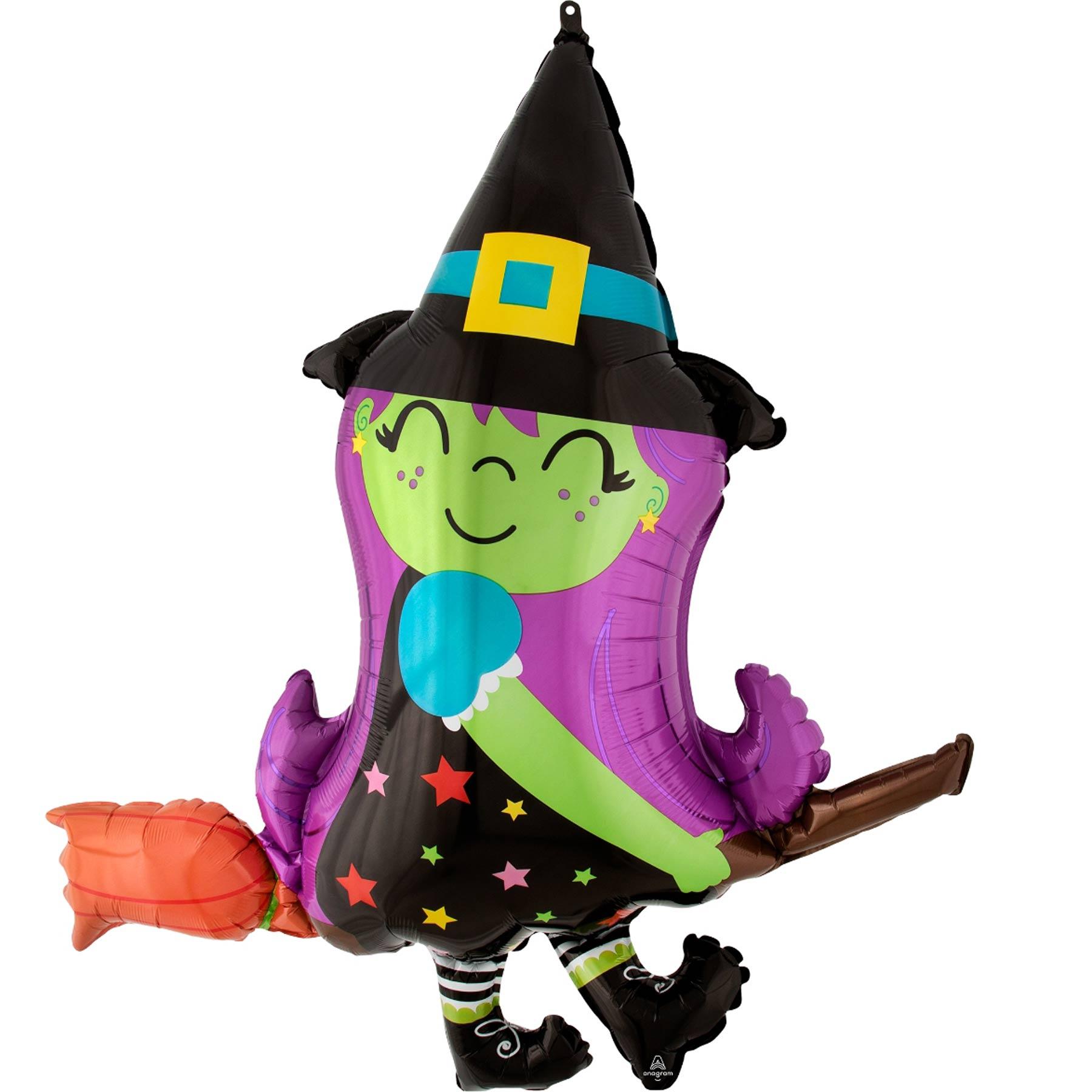 Cute Witch on Broom SuperShape Balloon 86x96cm Balloons & Streamers - Party Centre - Party Centre