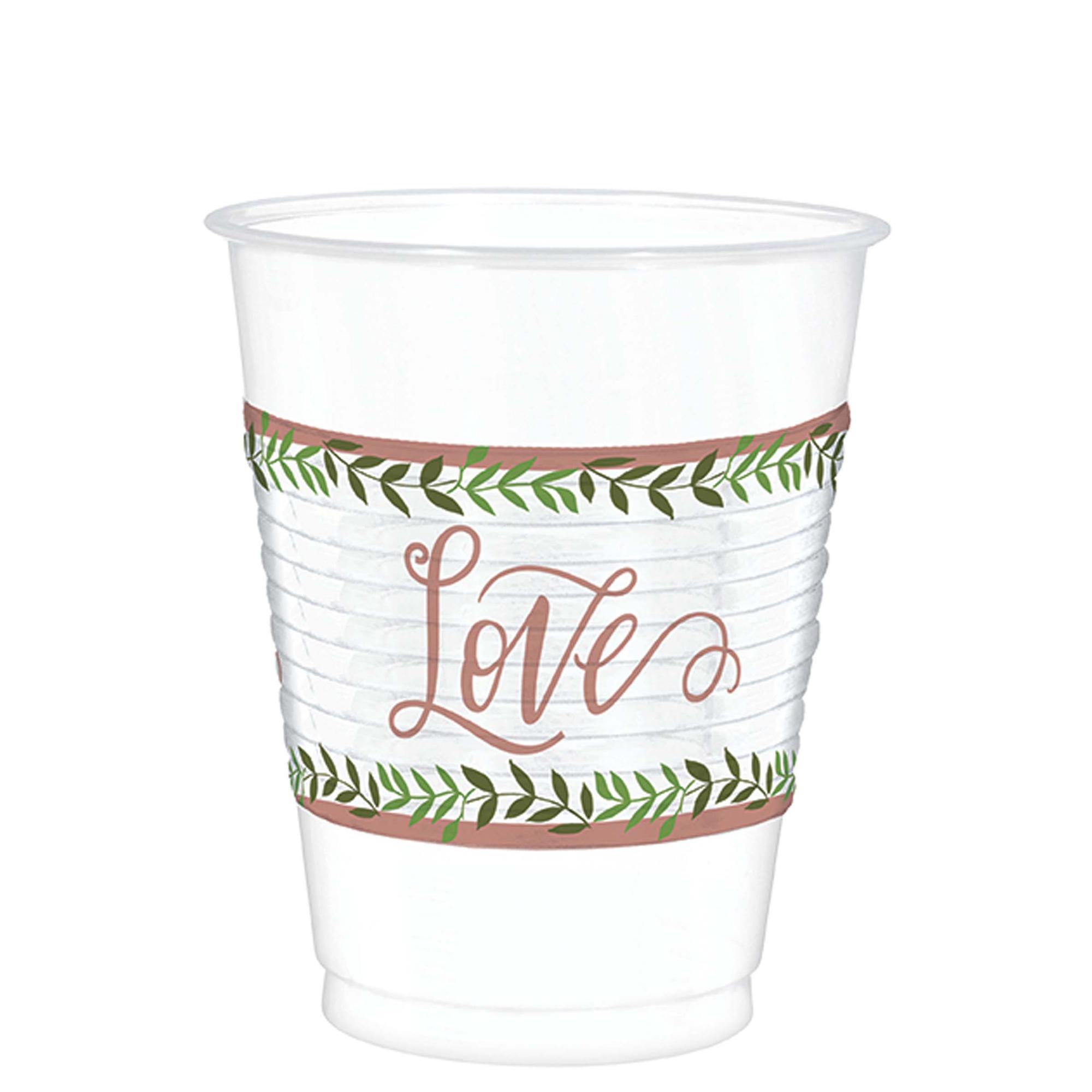 Love and Leaves Plastic Cups 16oz 25pcs Solid Tableware - Party Centre - Party Centre