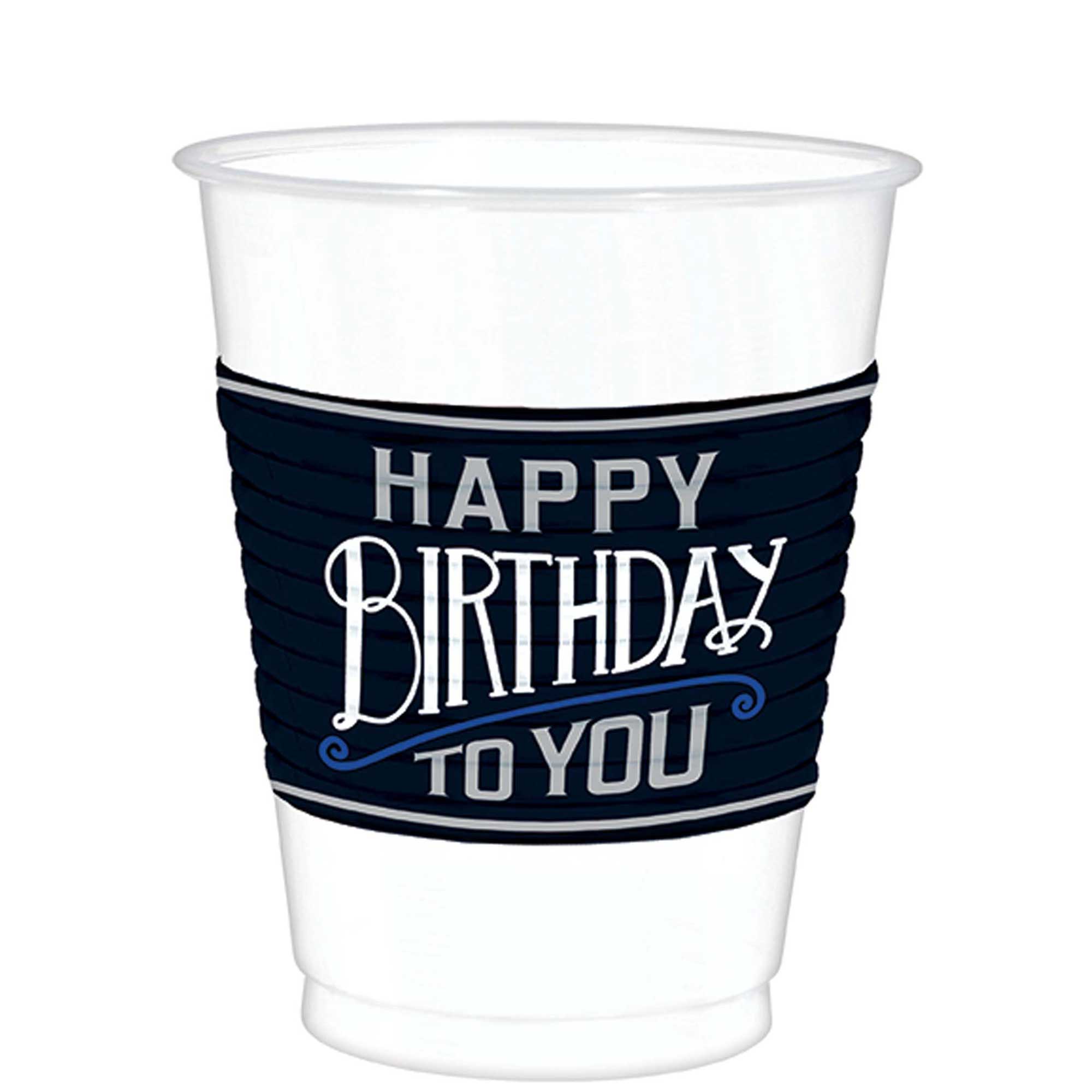 Happy Birthday Man Plastic Cups 16oz, 25pcs Solid Tableware - Party Centre - Party Centre
