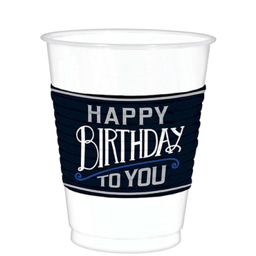 Happy Birthday Man Plastic Cups 16oz, 25pcs Solid Tableware - Party Centre - Party Centre