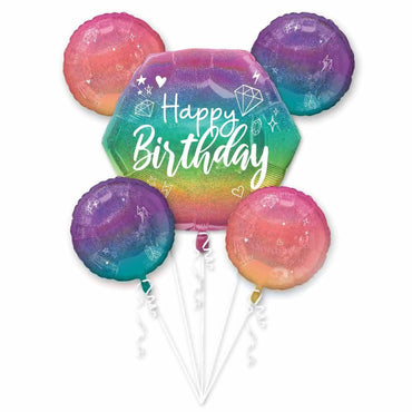 Sparkle Birthday Balloon Bouquet, 5pcs Balloons & Streamers - Party Centre - Party Centre