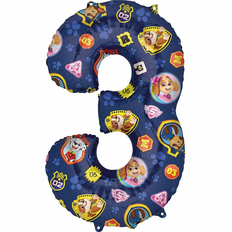 Paw Patrol Number 3 SuperShape Balloon Balloons & Streamers - Party Centre