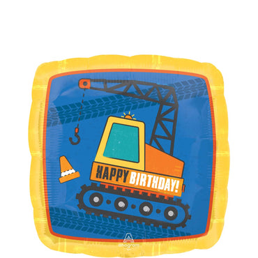 Happy Birthday Construction Foil Balloon 45x45cm - Party Centre
