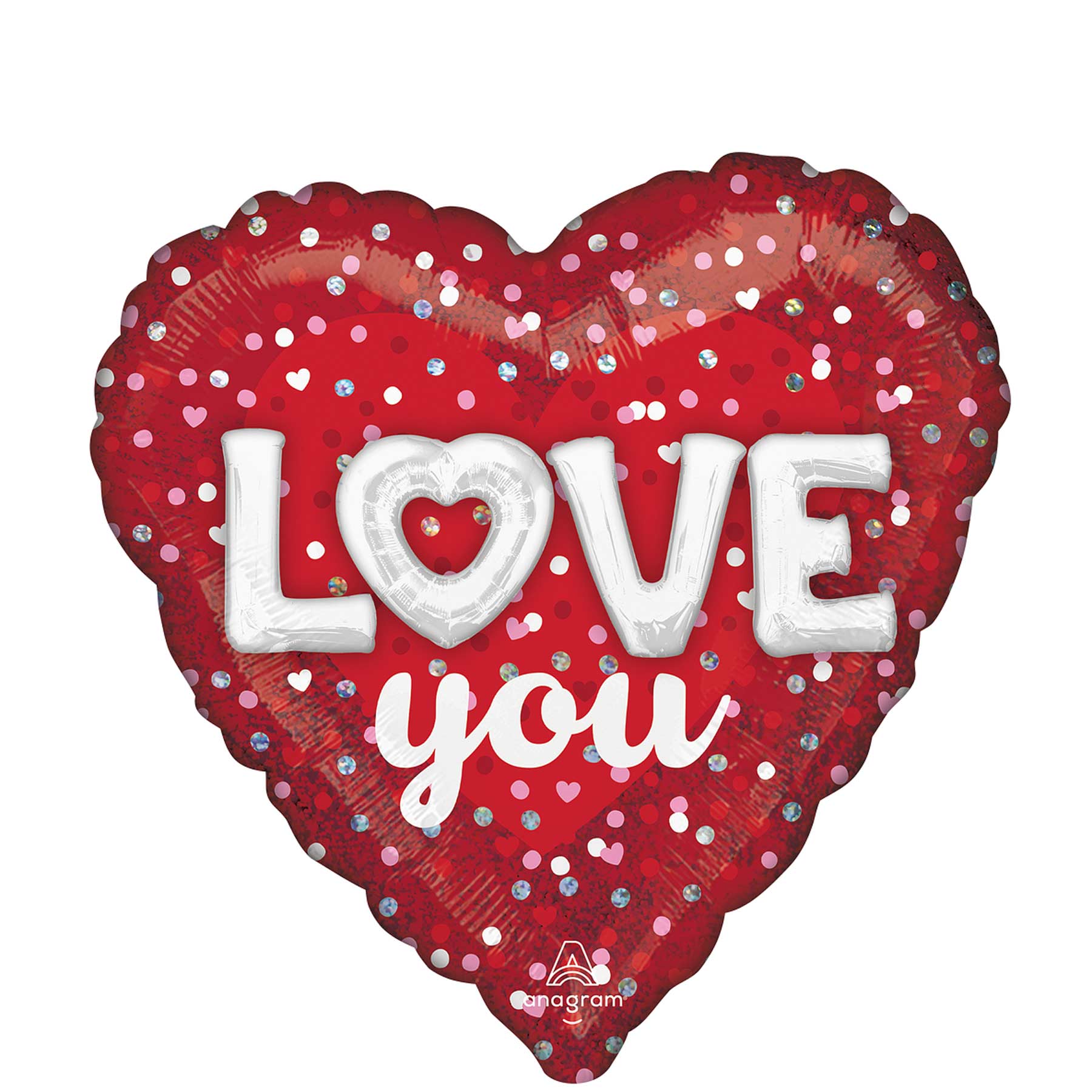 Love You Hearts & Dots Holographic Foil Balloon - Party Centre