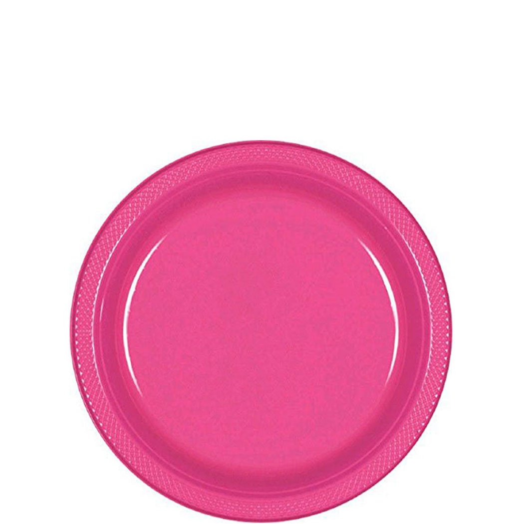 Bright Pink Plastic Plates 7in, 20pcs Solid Tableware - Party Centre - Party Centre