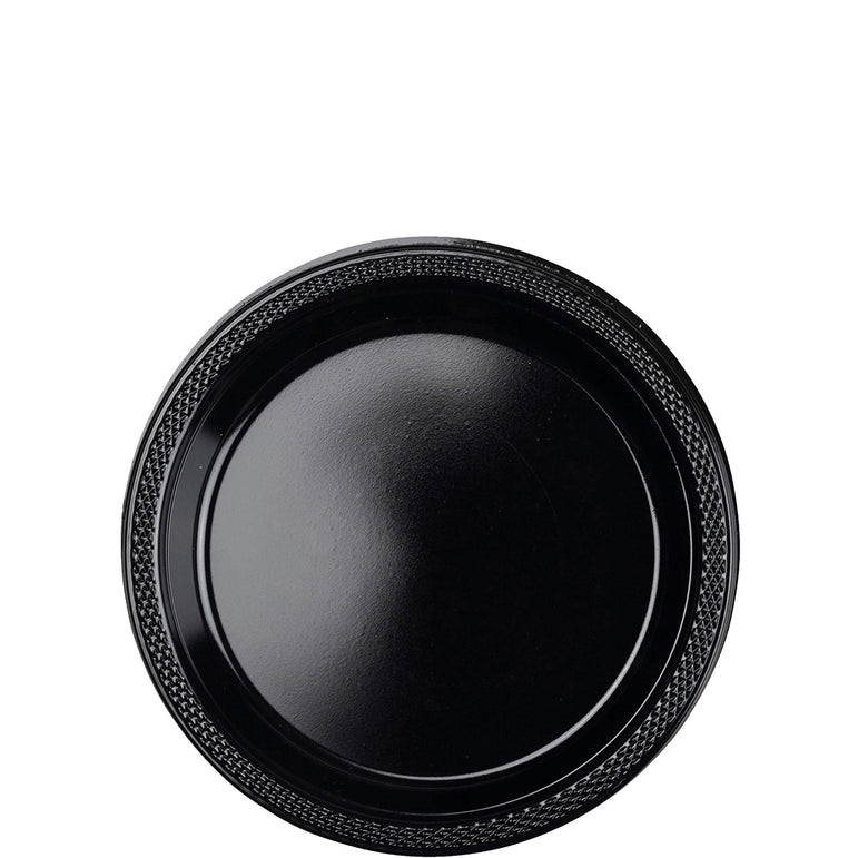 Jet Black Plastic Plates 7in, 20pcs Solid Tableware - Party Centre