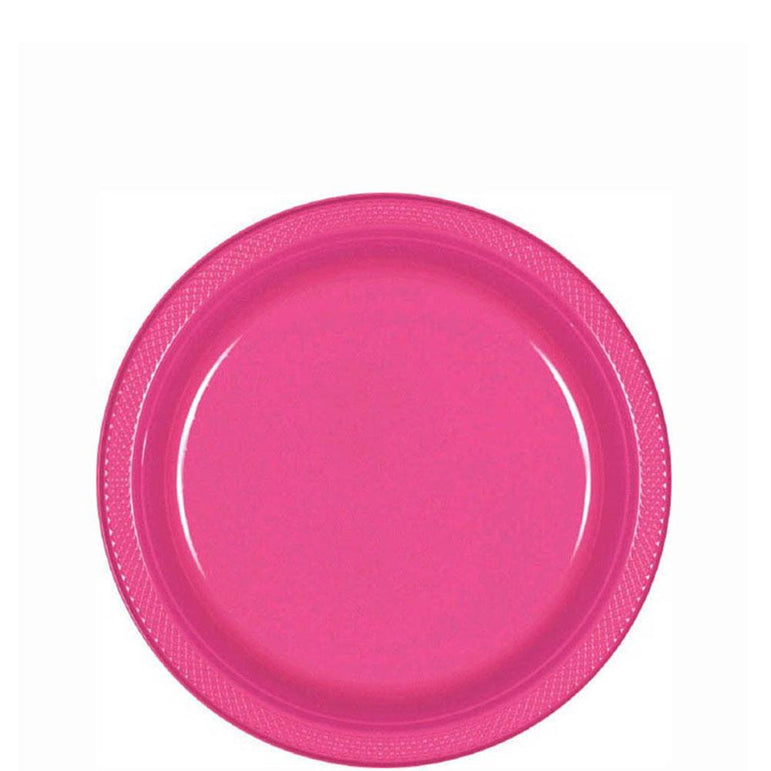Magenta Plastic Plates 7in, 20pcs Solid Tableware - Party Centre