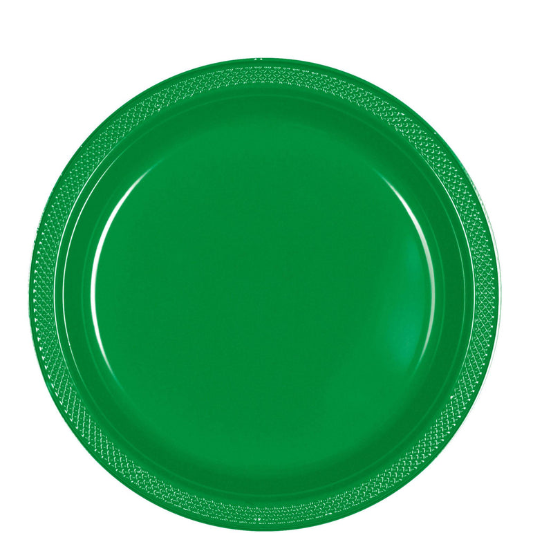 Festive Green Plastic Plates 9in, 20pcs Solid Tableware - Party Centre