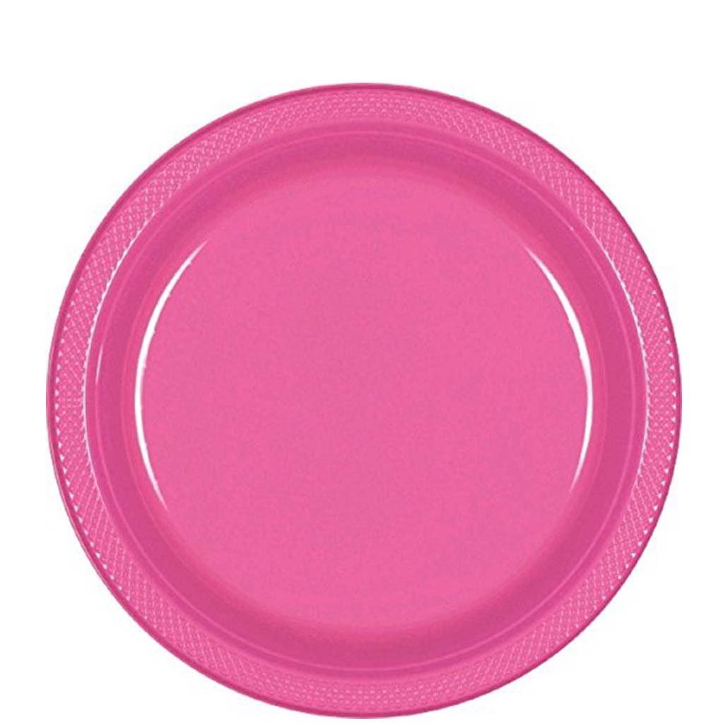 Bright Pink Plastic Plates 9in, 20pcs Solid Tableware - Party Centre - Party Centre