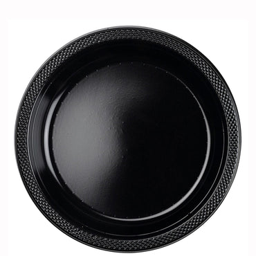 Jet Black Plastic Plates 9in, 20pcs Solid Tableware - Party Centre - Party Centre
