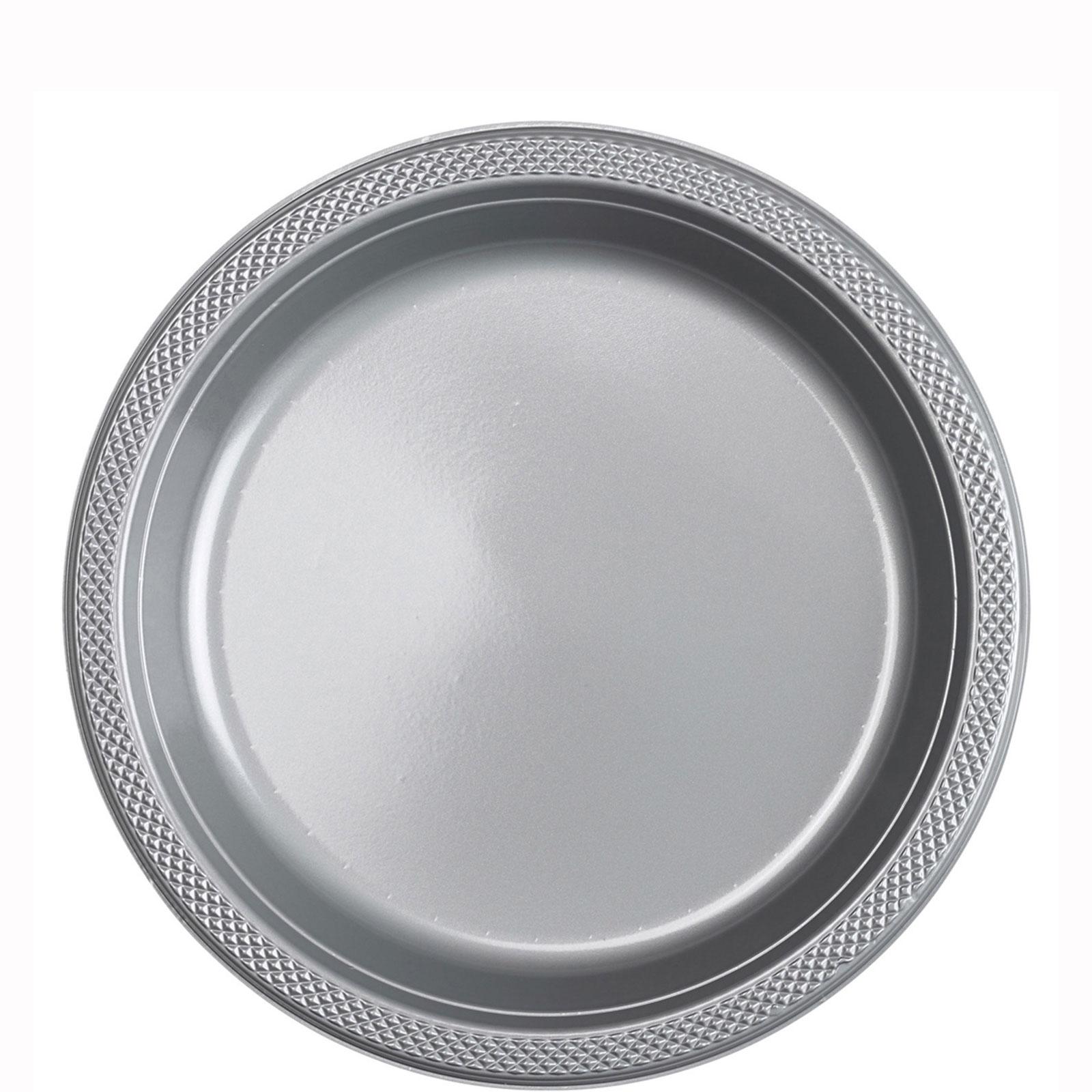 Silver Sparkle Plastic Plates 9in, 20pcs Solid Tableware - Party Centre - Party Centre