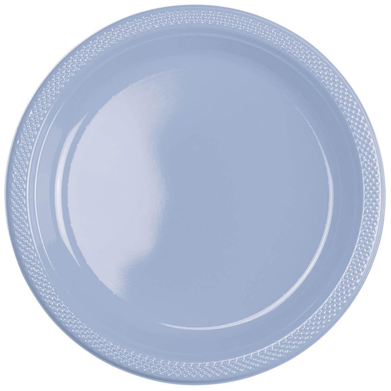 Pastel Blue Plastic Plates 10.25in, 20pcs Solid Tableware - Party Centre