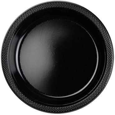 Jet Black Plastic Plates 10.25in, 20pcs Solid Tableware - Party Centre - Party Centre
