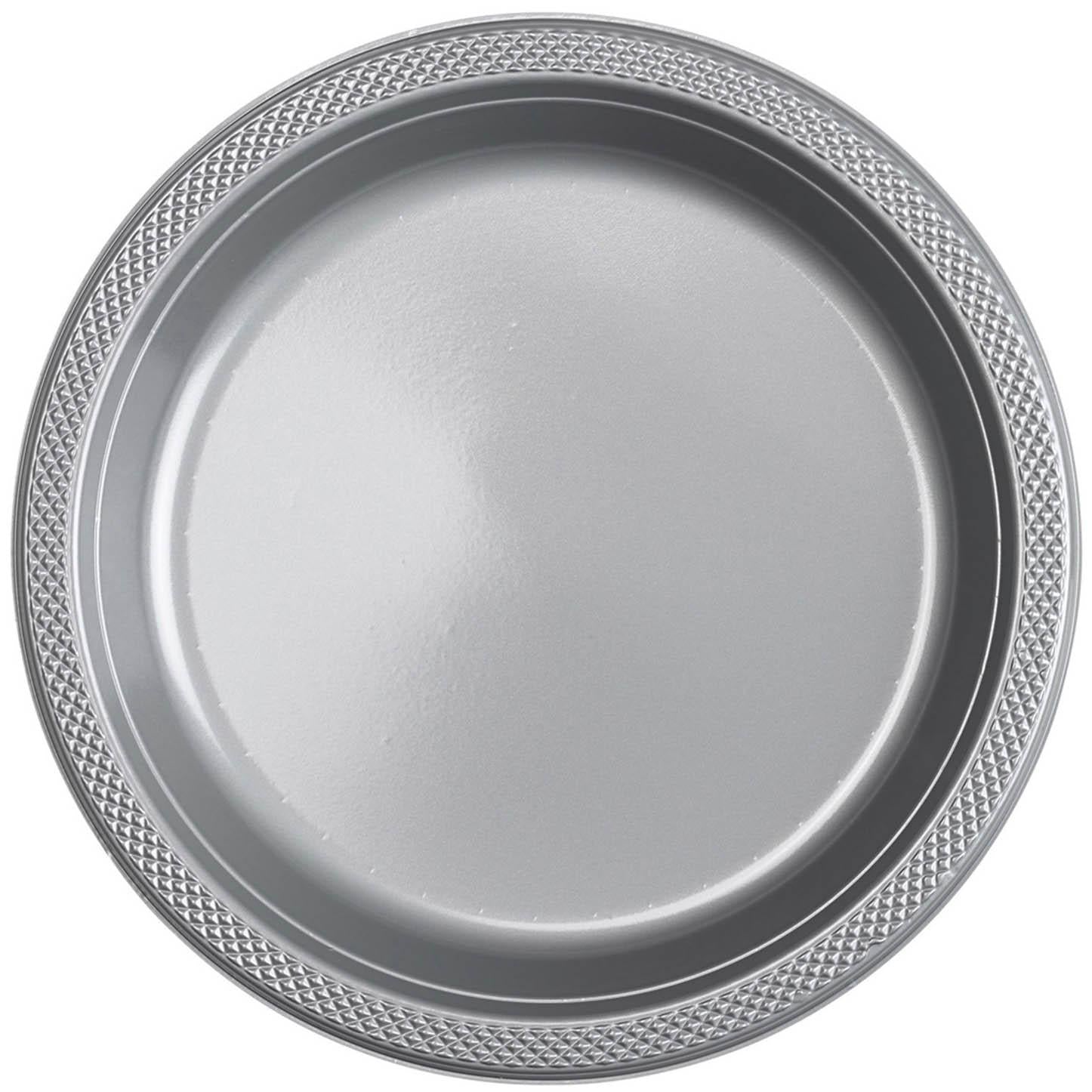Silver Sparkle Plastic Plates 10.25in, 20pcs Solid Tableware - Party Centre - Party Centre