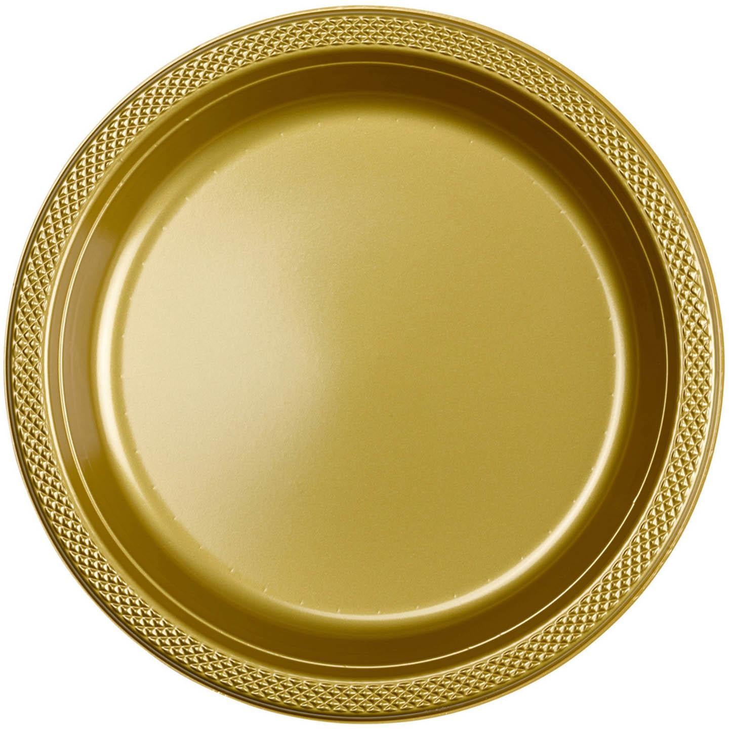 Gold Sparkle Plastic Plates 10.25in, 20pcs Solid Tableware - Party Centre - Party Centre