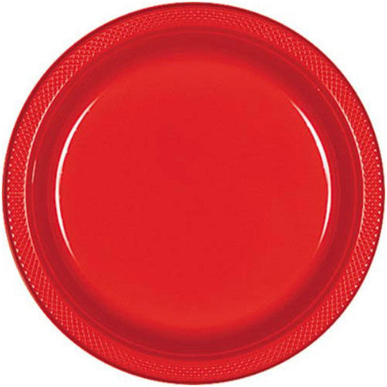 Apple Red Plastic Plates 10.25in, 20pcs Solid Tableware - Party Centre