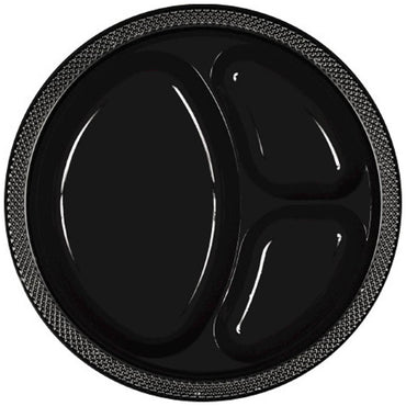 Jet Black Divided Plastic Plates 10.25in, 20pcs Solid Tableware - Party Centre - Party Centre