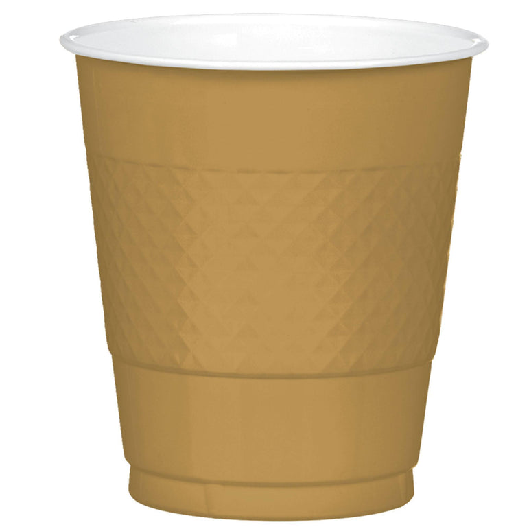 Gold Sparkle Plastic Cups 12oz, 20pcs Solid Tableware - Party Centre