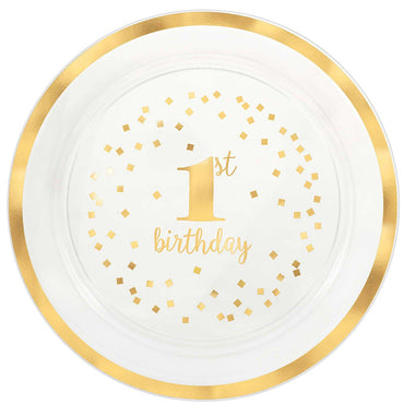 1st Birthday Gold Plastic Round Tray 40.64cm Solid Tableware - Party Centre - Party Centre