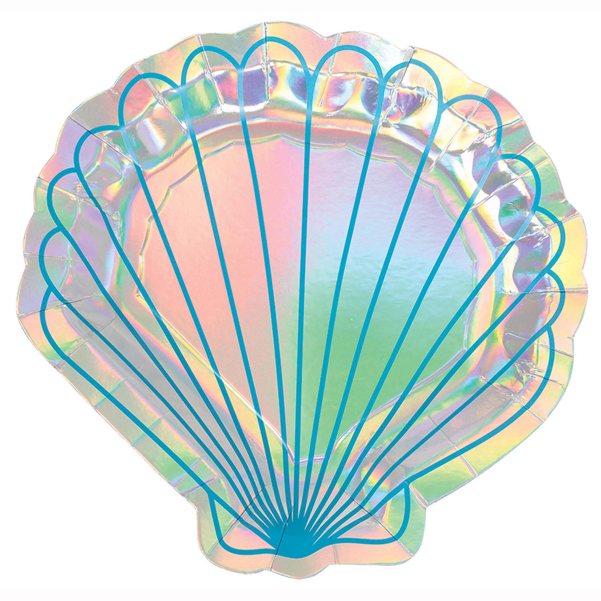 Mermaid Wishes Shell Shaped Paper Plates 7in, 8pcs Printed Tableware - Party Centre - Party Centre