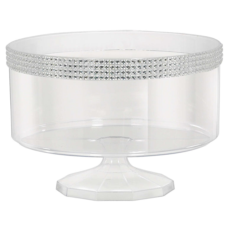 Clear Plastic Large Trifle Container With Silver Gems