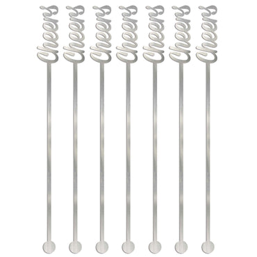 Silver Cheers Drink Stirrers 7.50in, 12pcs Candy Buffet - Party Centre - Party Centre